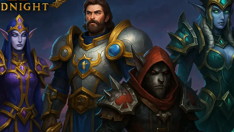 Игровые персонажи World of Warcraft Midnight в различных трансмогрифицированных нарядах.