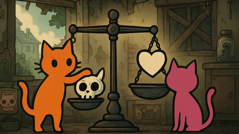 Игровые персонажи или элементы интерфейса Mewgenics, демонстрирующие изменения баланса