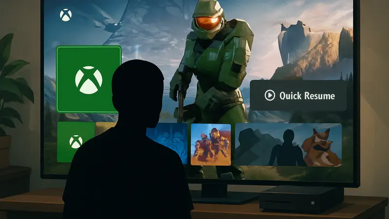 Изображение интерфейса Xbox Series X|S с опцией Quick Resume для игры.