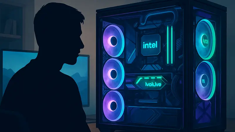 Игровой ПК с процессором Intel Nova Lake и подсветкой, символ высокой производительности.