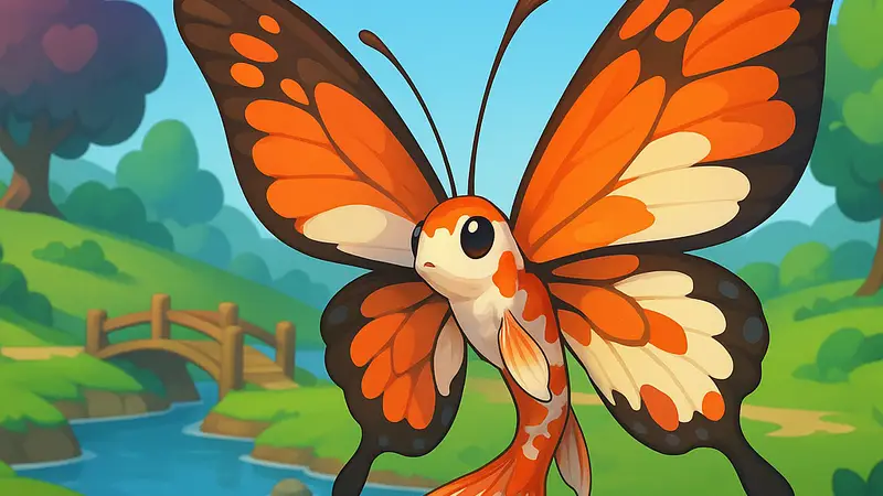 Изображение бабочки-кои в игре Heartopia, редкая рыба для коллекции