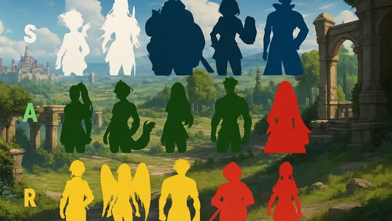 Коллаж из артов персонажей The Seven Deadly Sins: Origin с указанием их тиров