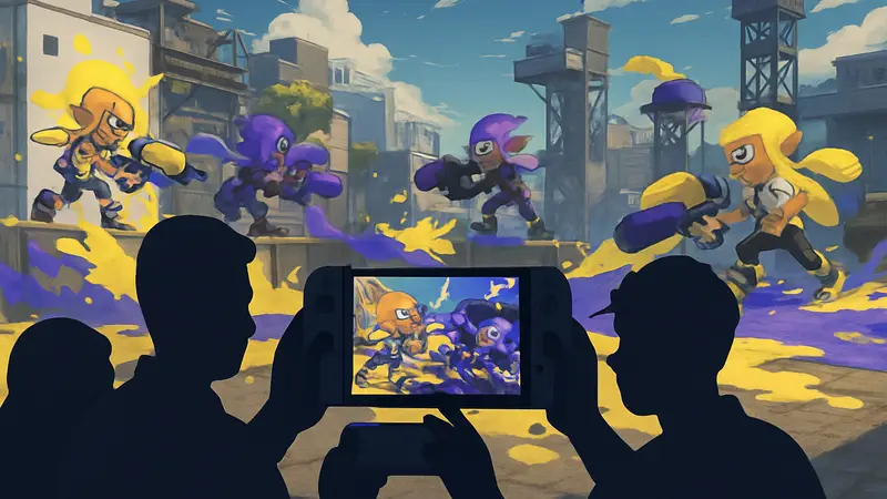 Splatoon Raiders персонажи в бою с друзьями, демонстрирующие совместную игру на Nintendo Switch.