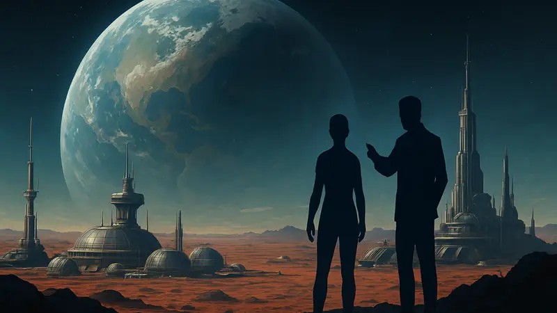 Концепт-арт с изображением планеты и футуристических баз, символизирующий Alpha Centauri