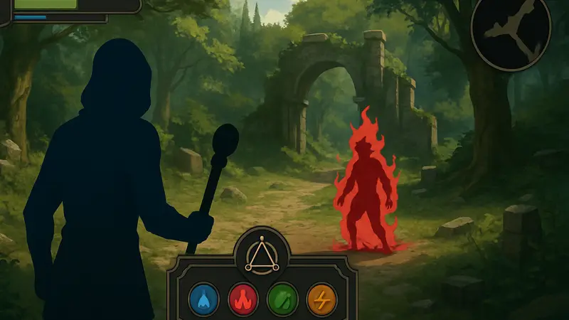 Скриншот из RPG Subtractive Runemixer, демонстрирующий интерфейс и цветовую палитру элементов.