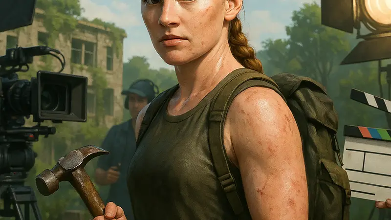 Кейтлин Девер в образе Эбби из сериала The Last Of Us, на съёмочной площадке.