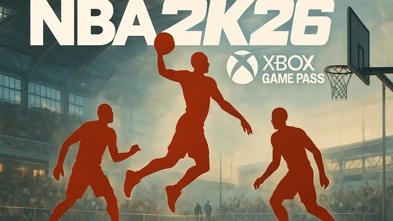 Обложка игры NBA 2K26, анонсированной для Xbox Game Pass, с баскетболистами на площадке