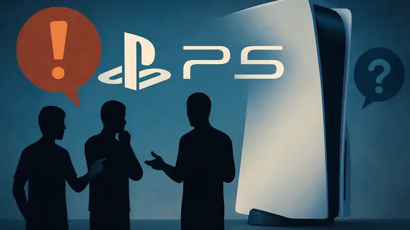 Логотип PlayStation 5 или концепт PlayStation 6, на фоне которого обсуждаются проблемы консоли.