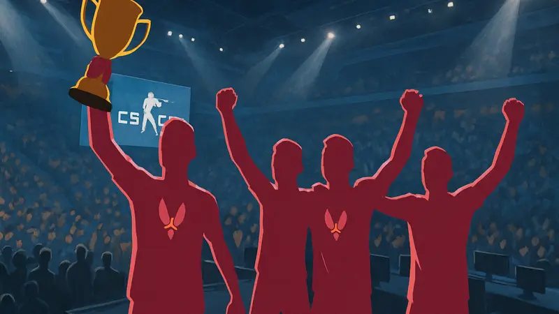 Команда Vitality празднует победу на киберспортивном турнире IEM Rio по CS2