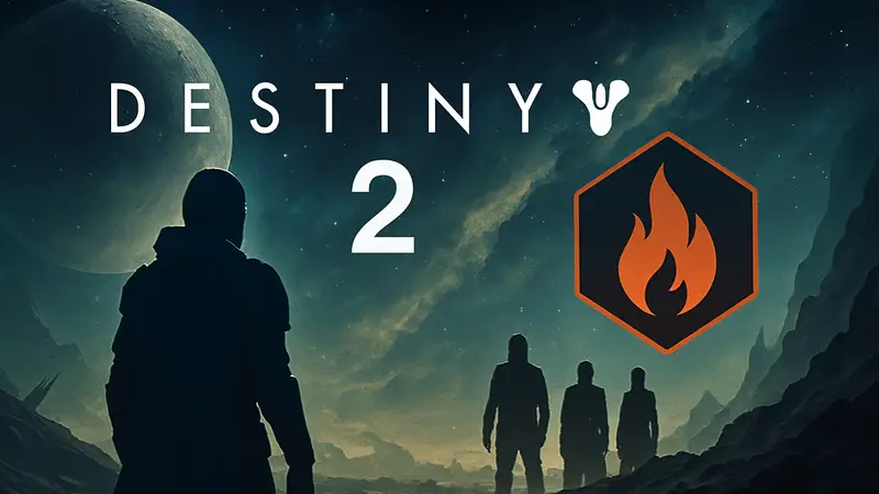 Логотип Destiny 2 на фоне космического пейзажа с игровыми элементами репутации.