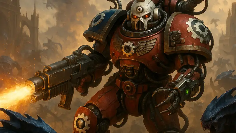 Кадр из трейлера Warhammer 40k Space Marine 2 с изображением Технодесантника в битве