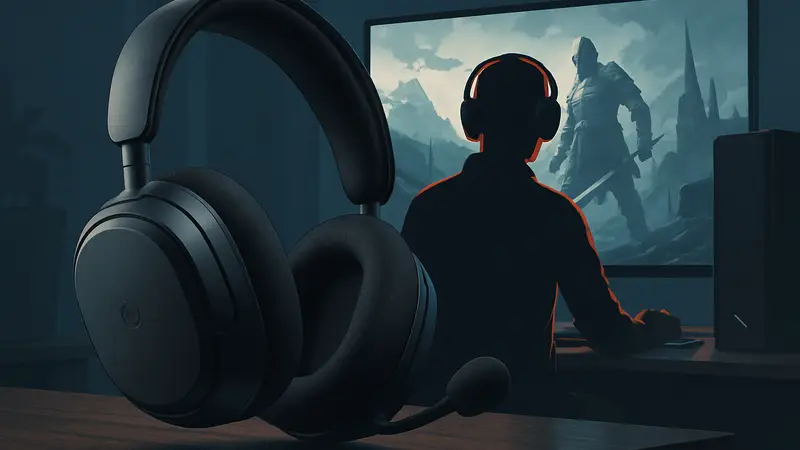 Игровая гарнитура Steelseries Arctis Nova Omni на фоне игрового сетапа.