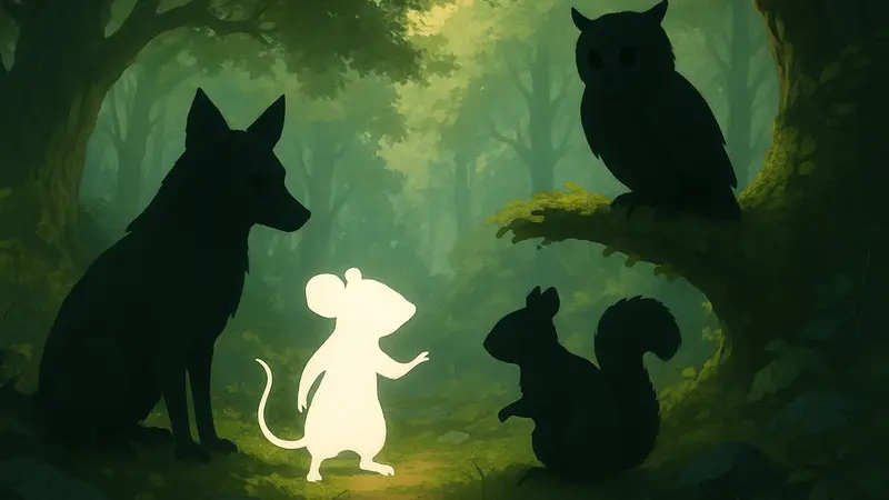 Скриншот из Hela: of Mice & Magic, мышь взаимодействует с лесными животными.