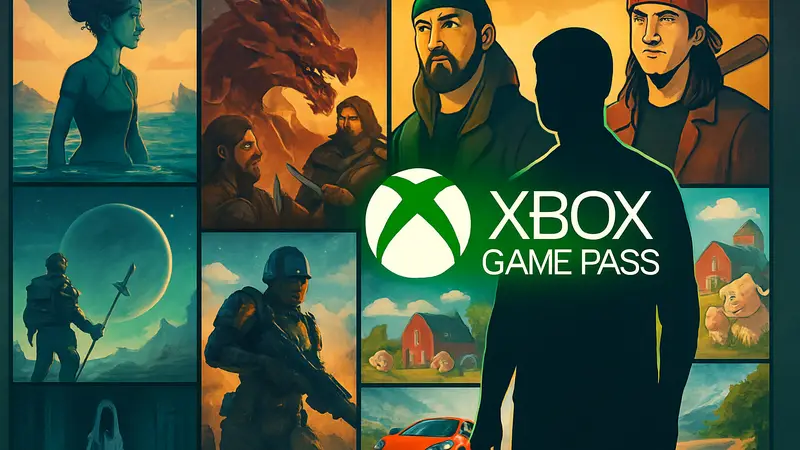 Коллекция обложек игр, выходящих на Xbox, логотип Xbox Game Pass