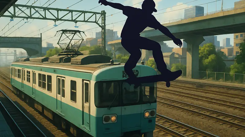 Densha Attack, инди-игра про поезда и скейтбординг, геймплей