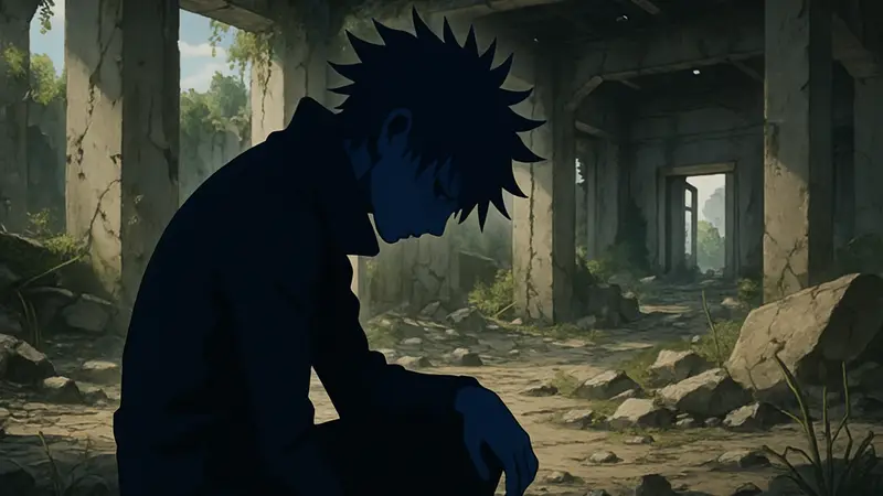 Мегуми Фушигуро из Jujutsu Kaisen Modulo в драматичной позе, символизирующей потерю