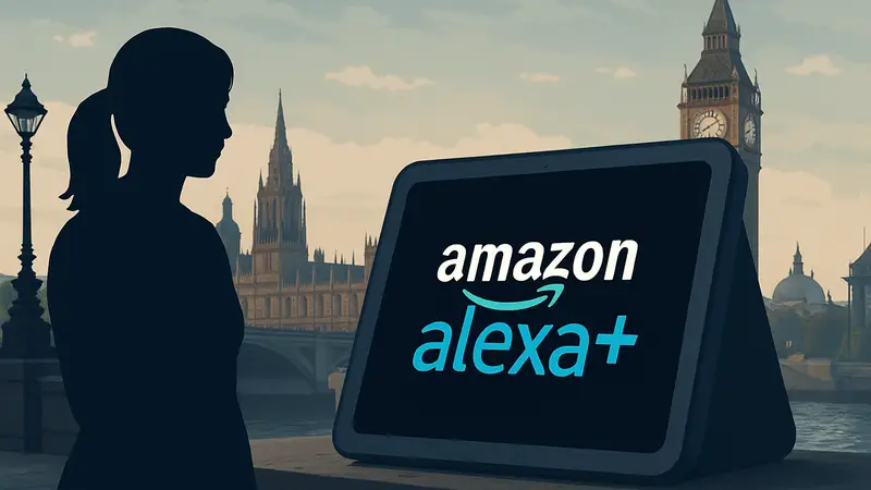 Логотип Amazon Alexa+ на экране устройства в Великобритании