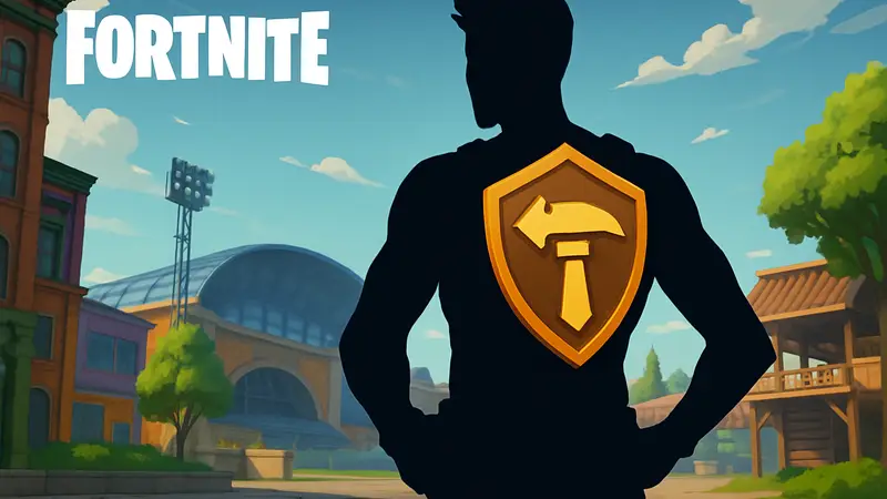 Игрок в Fortnite демонстрирует новое украшение на спину Builder's Crest, полученное за квесты «Арен».