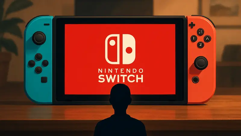 Логотип Nintendo Switch Online на фоне консоли Switch, символизирующий оценку сервиса спустя 9 лет