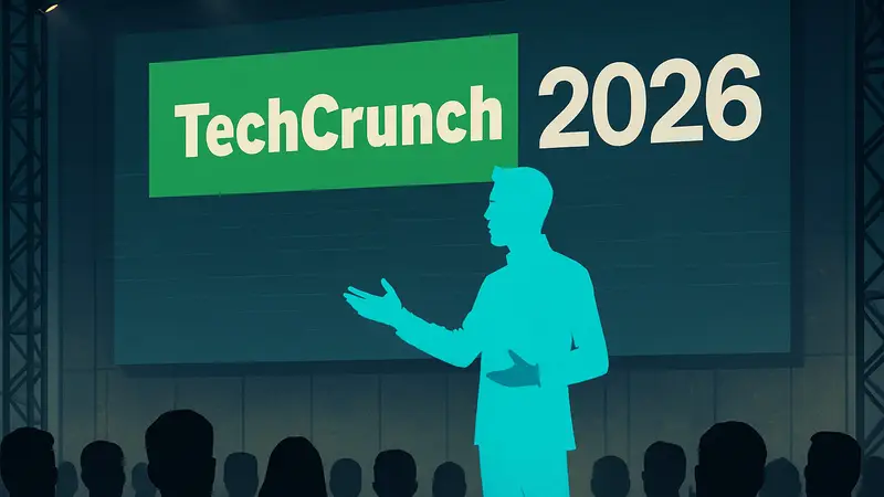 Сцена конференции TechCrunch Disrupt 2026 с выступающим спикером, обсуждающим стартап-инвестиции