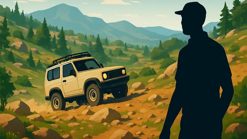 Скриншот из игры Over the Hill с внедорожным автомобилем на пересеченной местности