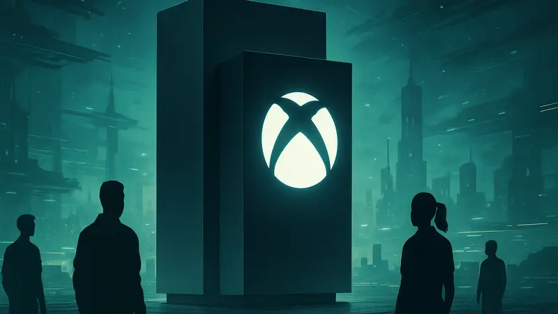 Концепт следующей консоли Xbox или логотип Xbox на футуристическом фоне