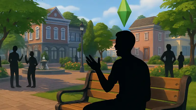 Сим в The Sims 4 наслаждается общением на общественном участке после установки патча.
