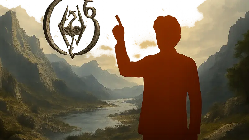 Логотип The Elder Scrolls 6 и силуэт Тодда Говарда, символизирующий анонс нового движка.