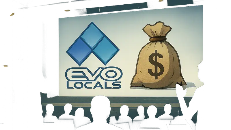 Логотип Evo Locals и мешок денег, символизирующий фонд поддержки файтинг-турниров.