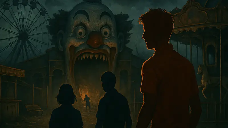 Кадр из фильма Тоуба Хупера "Луна-парк" 1981 года, изображающий напряженную сцену в парке аттракционов.