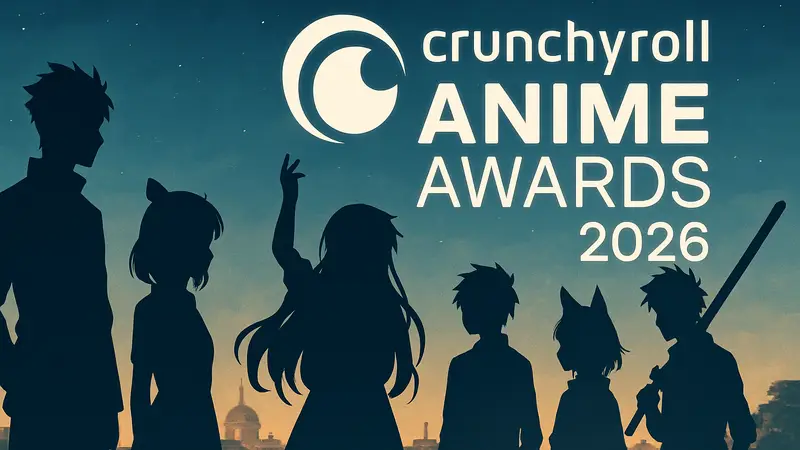Логотип Crunchyroll Anime Awards 2026 и несколько аниме-персонажей на фоне.