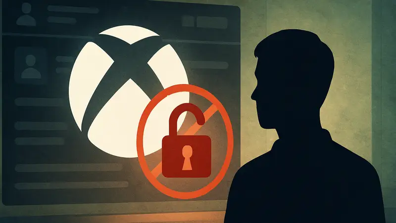Логотип Xbox на фоне заблокированного аккаунта, символизирующий разблокировку