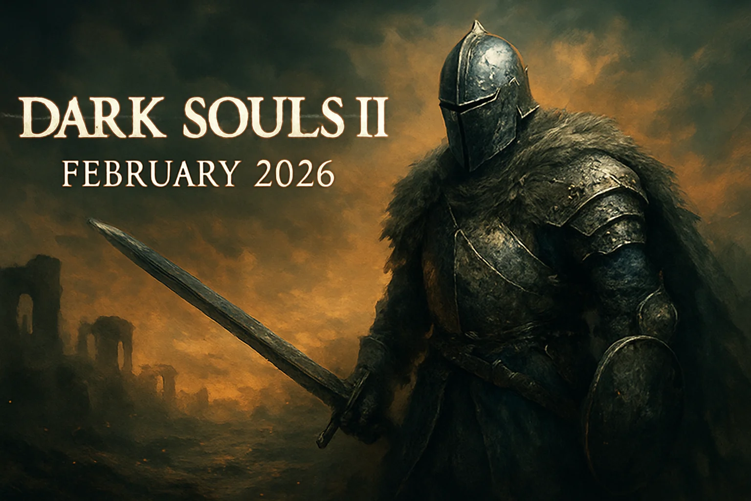 Изображение рыцаря или персонажа из игры Dark Souls 2, с логотипом игры и датой февраля 2026.
