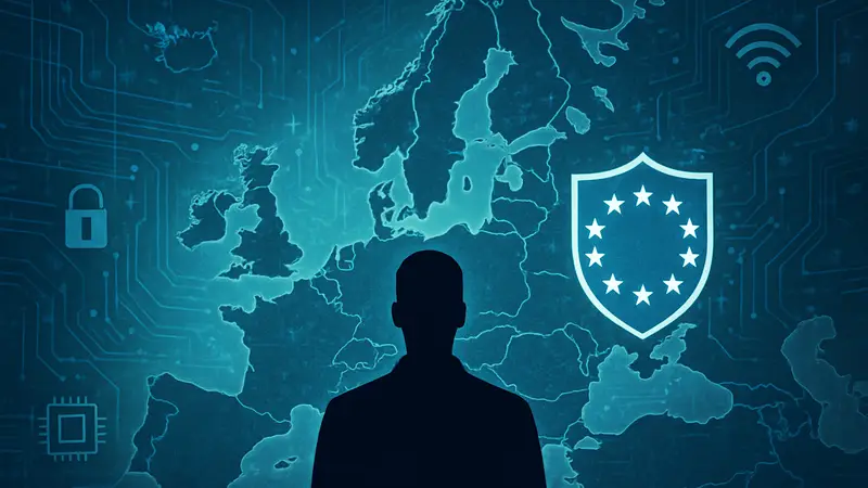 Карта Европы с акцентом на цифровые технологии и суверенитет, символизирующая независимость.