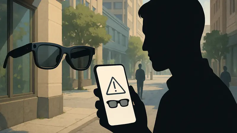 Изображение смарт-очков и уведомления на телефоне о их наличии поблизости для защиты конфиденциальности