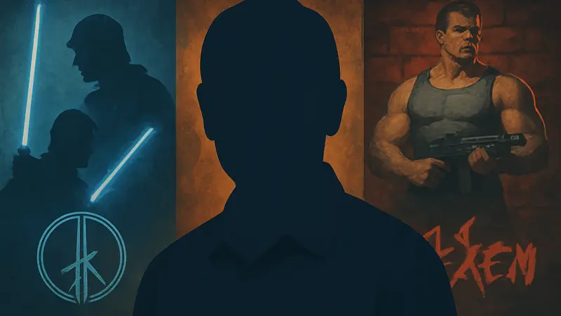 Портрет Брайана Раффела, сооснователя Raven Software, на фоне логотипов Star Wars Jedi Knight, Hexen и Wolfenstein.