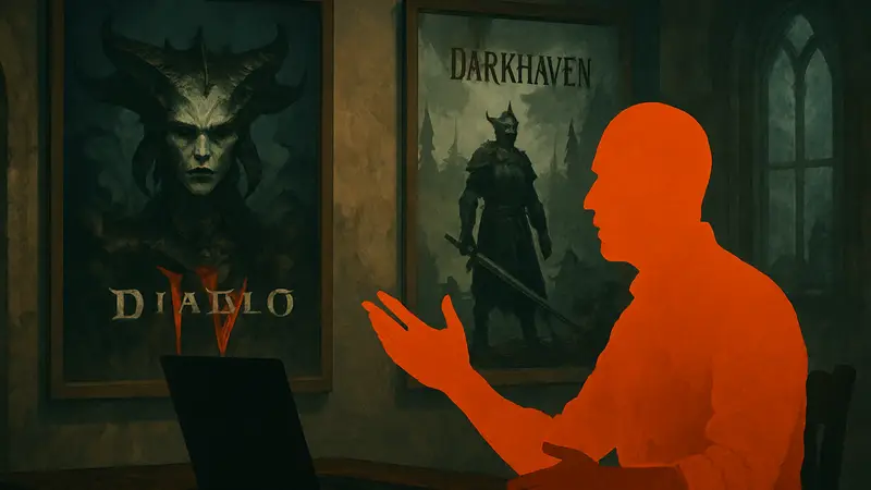 Изображение арт-директора Diablo 2, обсуждающего дизайн Diablo 4 и свою новую игру Darkhaven.