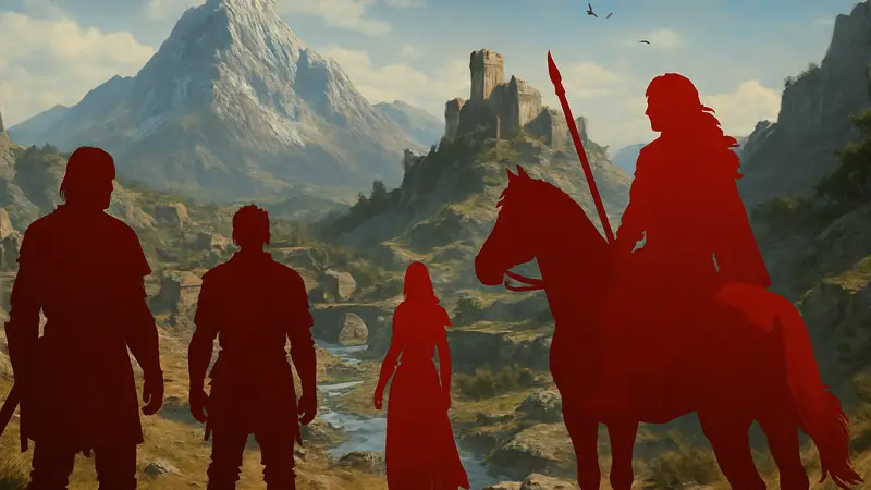 Обложка Crimson Desert, скриншот с персонажами игры, игровой мир