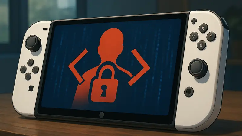 Изображение Nintendo Switch 2 с символами взлома или эксплойта