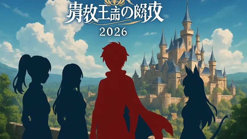 Анонс аниме «Saikyou Degarashi Ouji no Anyaku Teii Arasoi» с логотипом и датой премьеры.