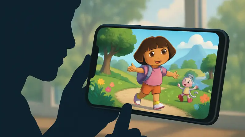 Дора-путешественница на экране смартфона в мобильной игре Dora: Explore and Play!