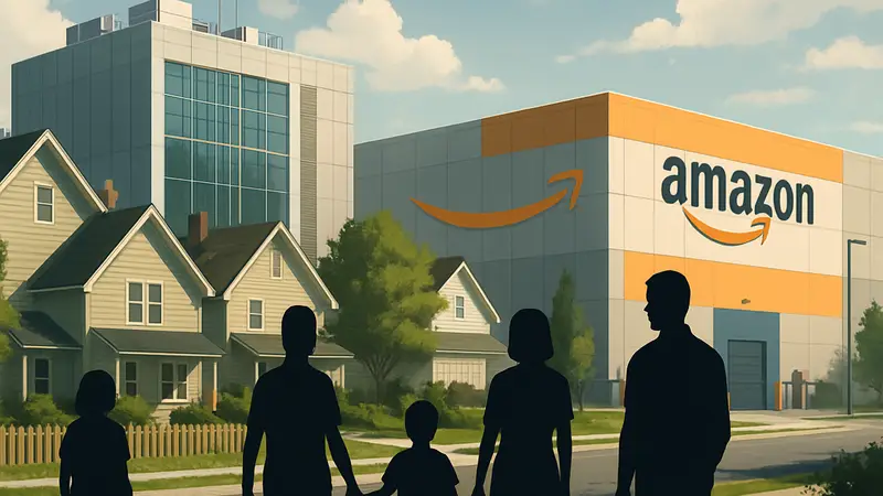 Жилой район рядом с современным центром обработки данных и складом Amazon, сравнение инфраструктуры.