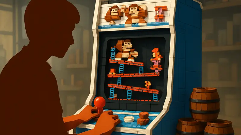 Набор LEGO Donkey Kong Arcade: работающий джойстик, бочки. Сборка ретро-автомата Donkey Kong.