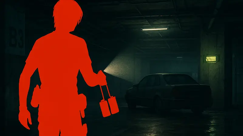 Леон Кеннеди из Resident Evil 9 ищет две батареи в мрачном подземном паркинге.