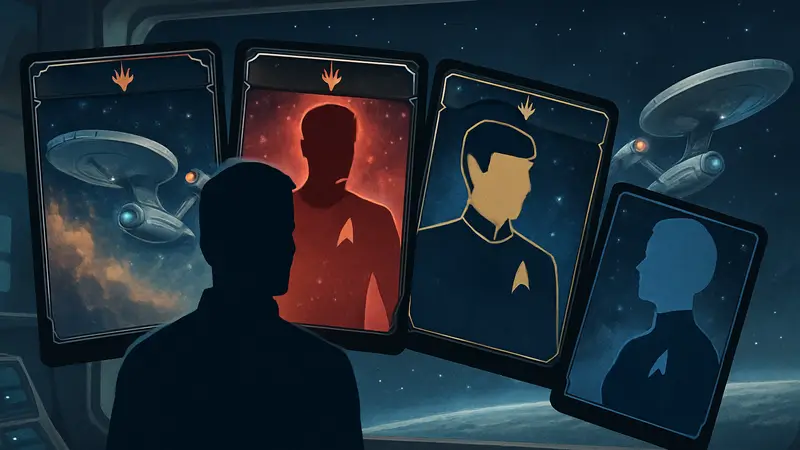 Карты Magic: The Gathering с изображениями персонажей и кораблей Star Trek, коллаборация MTG и Star Trek.