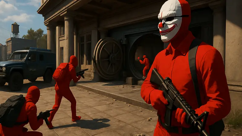 Скриншот из игры PUBG, демонстрирующий элементы коллаборации с Payday и режим ограбления.