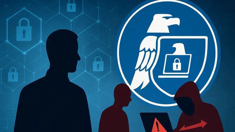 Логотип CISA на фоне защищенной сети, схема атаки вымогателей на VPN.