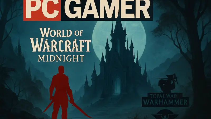 Обложка журнала PC Gamer с World of Warcraft Midnight и логотипами других игр.