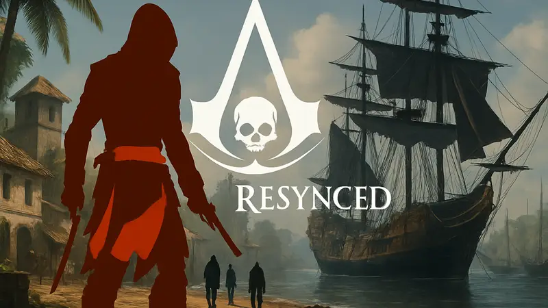Арт или скриншот Assassin's Creed Black Flag Resynced с логотипом обновления.
