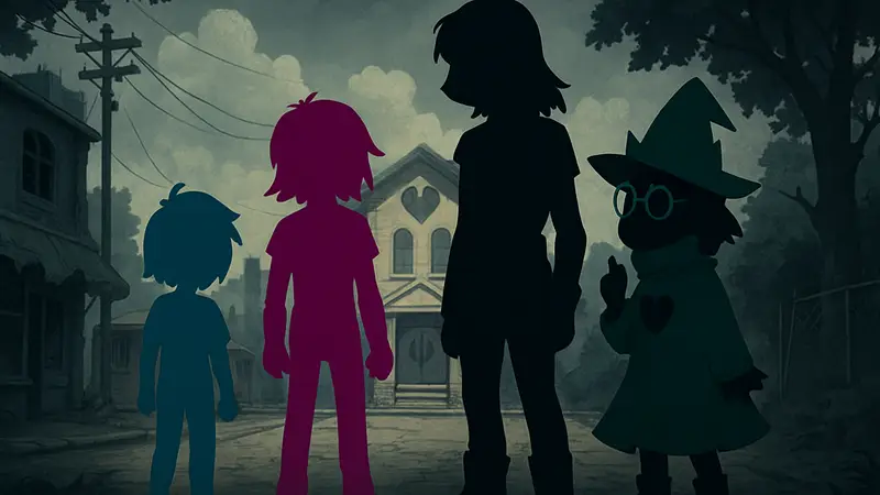 Скриншот из игры Deltarune, изображающий главных героев